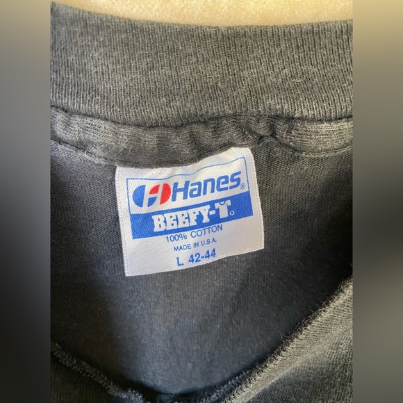 Vintage 90s Faded Black “Iraqnophobia” War Prop. Novelty Graphic Tee Hanes Beefy - Picture 4 of 5